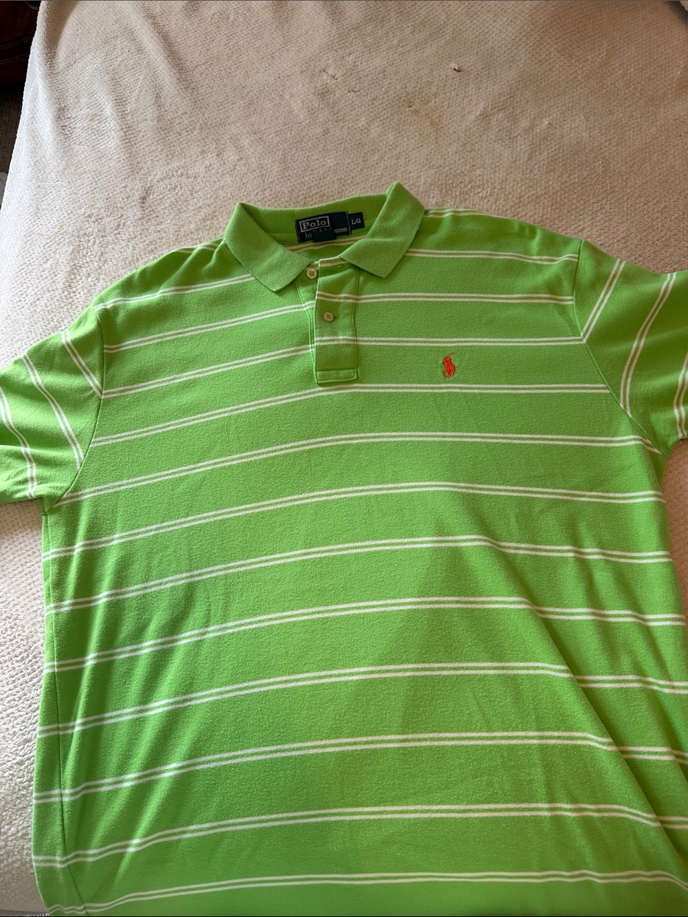 Polo by Ralph Lauren Lime Green and White Striped Polo